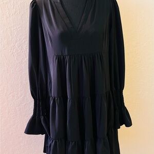 Anthropologie Black Babydoll Dress with Ruffled Tiers and V-Neck‎